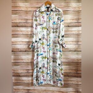 Smythe Women's Cote d'Azur Garmentroy Vacation Floral Print Shirt Dress Size S